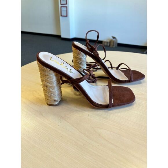 Lulus Cordell Espresso Sueded Ankle Wrap Sandals sz 8 NWOT - Picture 2 of 6